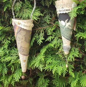 Pair of vintage Christmas gift cone Ornaments